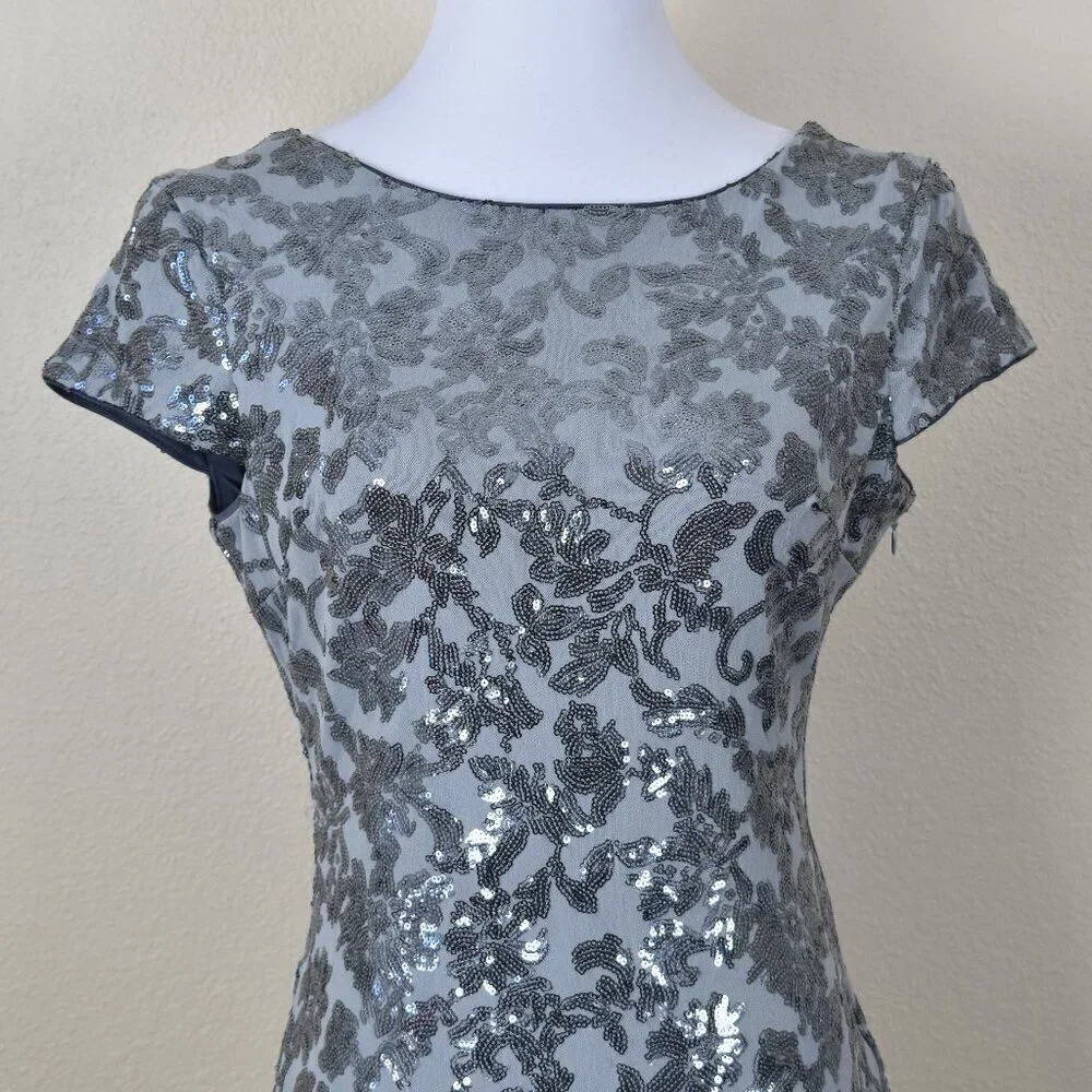 Calvin Klein Silver Sequin Cap Sleeve Backless Long Formal Dress 6 - Picture 2 of 10
